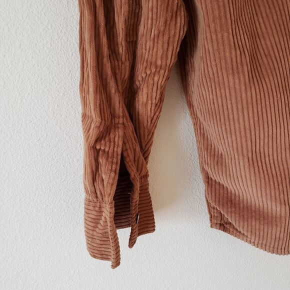 Treasure & Bond Corduroy Button Front Hoodie (Big Boys) Brown Dijon/XL - Picture 3 of 9